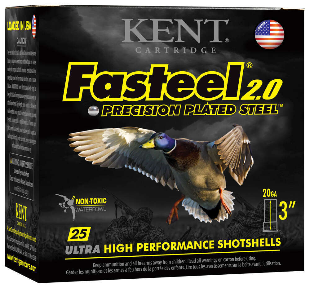 Ammunition Kent Cartridge Ready Series 20Gauge Fasteel 2.0 Precision Plated Steel 20ga 3" 7/8oz #3 1550fps 25RD